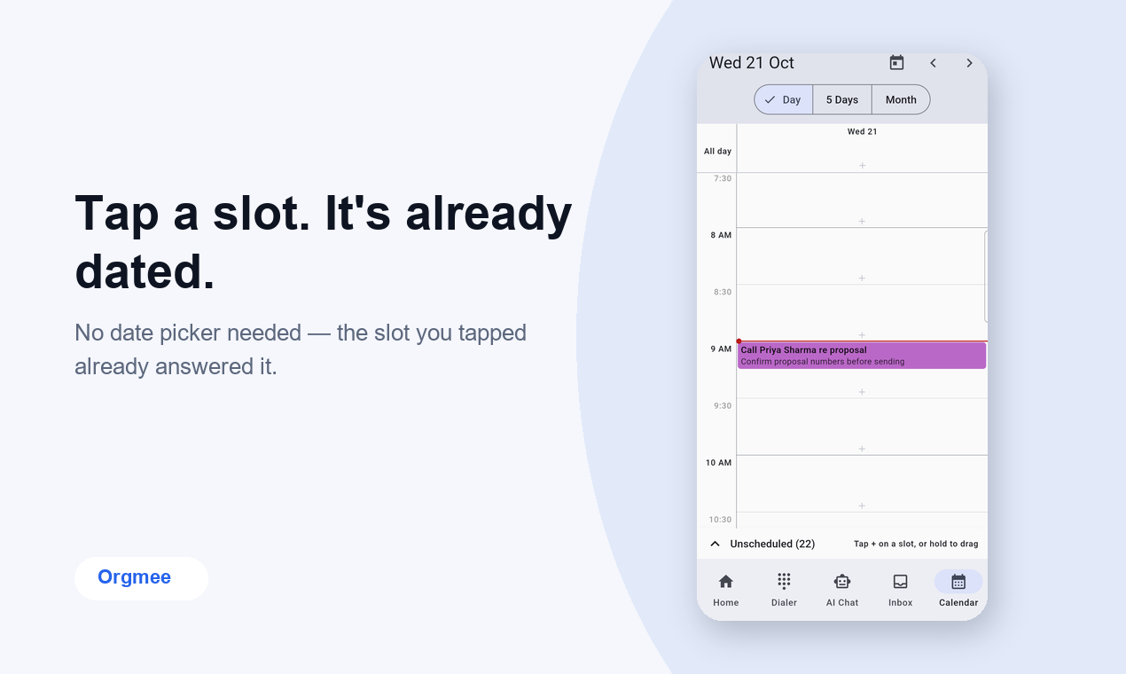 A note scheduled on the Day view calendar grid